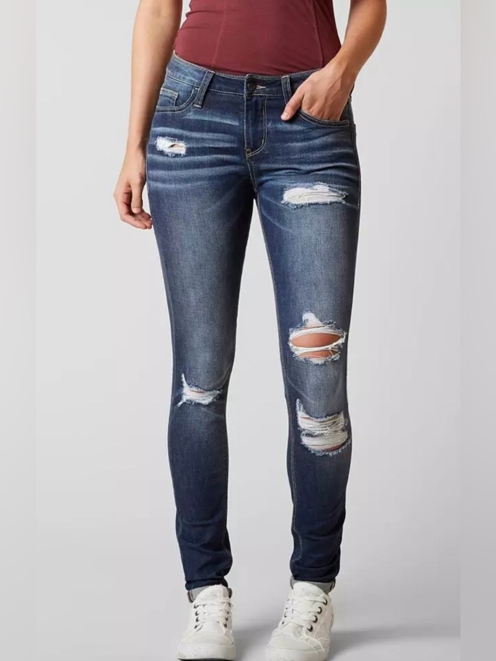 Daytrip Ripped Skinny Jeans in Dark Blue